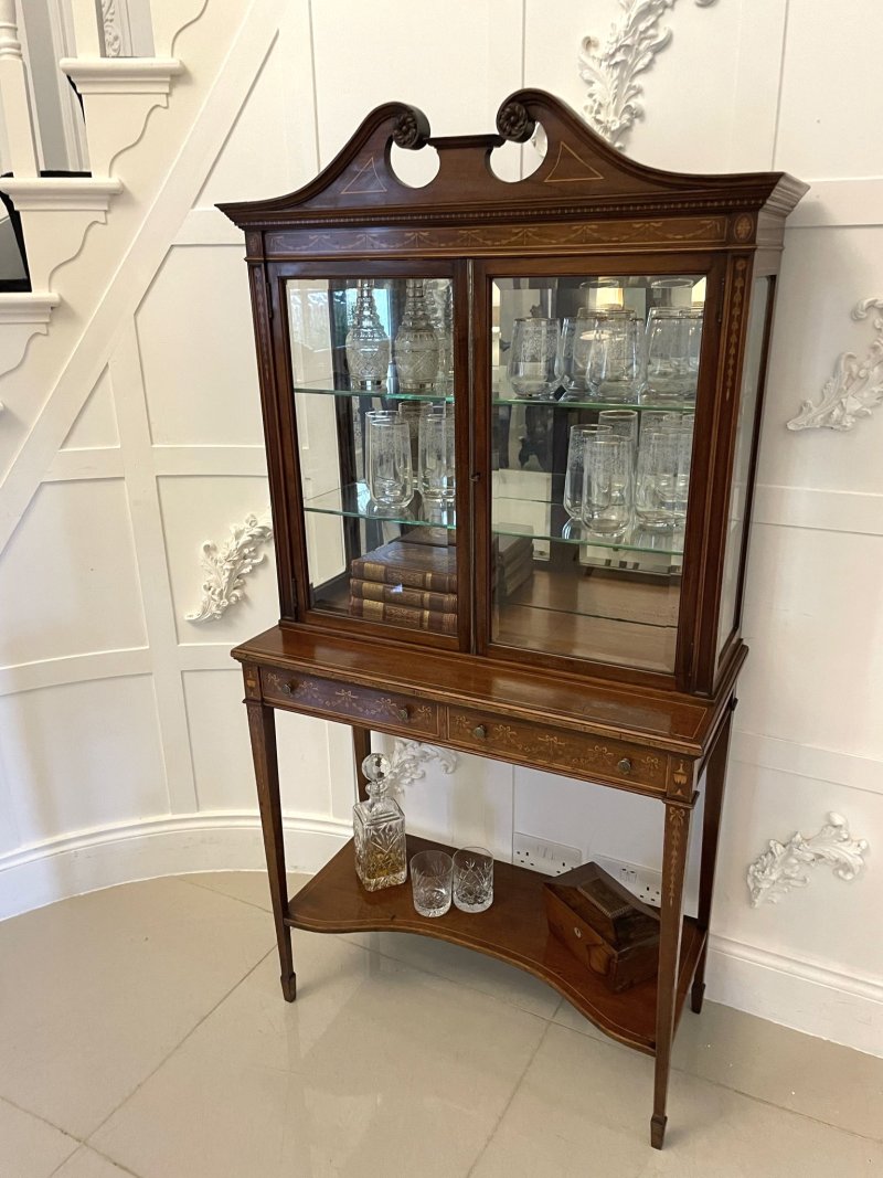 Outstanding Quality Antique Victorian Mahogany Inlaid Display Cabinet - Image 4